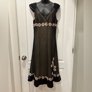 RW&CO. Black Midi Slip Dress with Cream Floral Trim